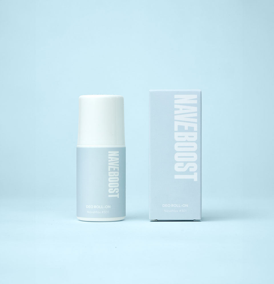 Deo Roller in stilvoller Verpackung, präsentiert auf einem minimalistischen Hintergrund
