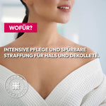 Hals- und Dekolleté-Serum mit Hyaluronsäure und pflanzlichem Kollagen für intensive Feuchtigkeit und Straffung.