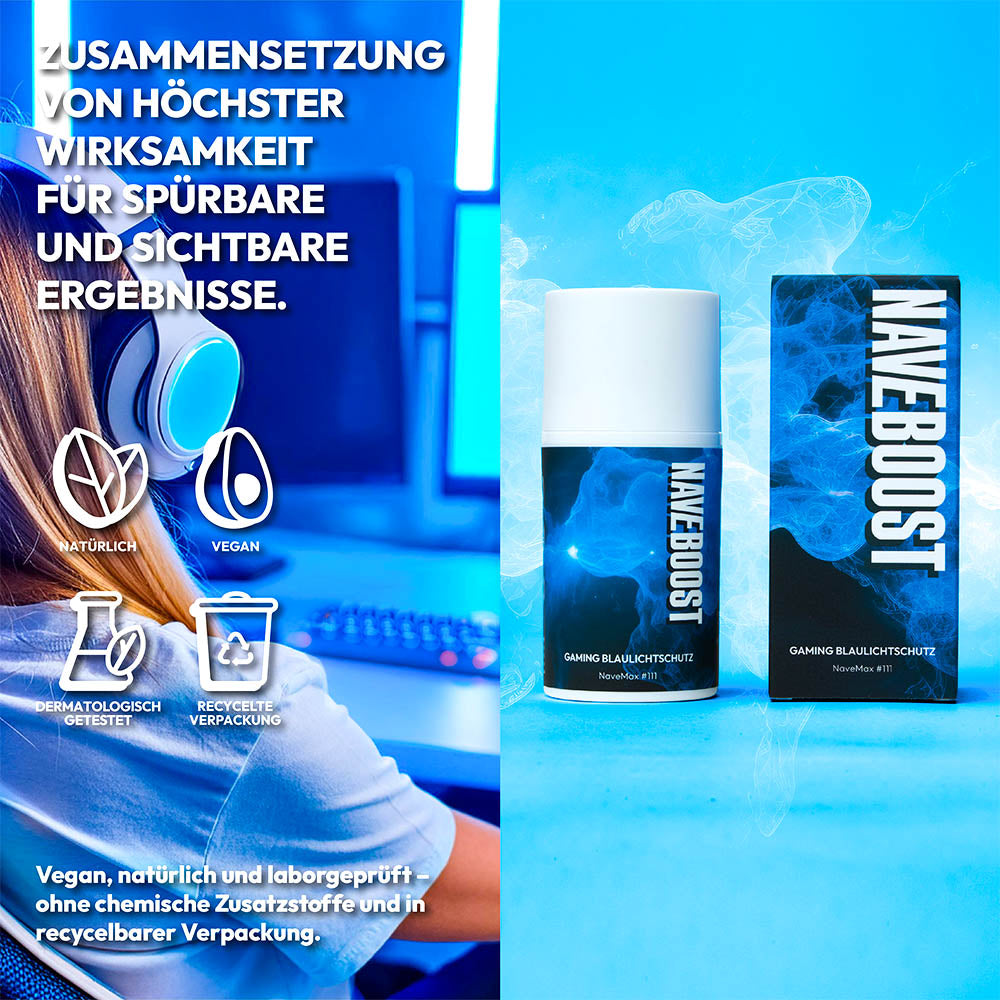 Intensive Hautpflege für Gamer – Schutz vor Blaulicht und Umweltstress.